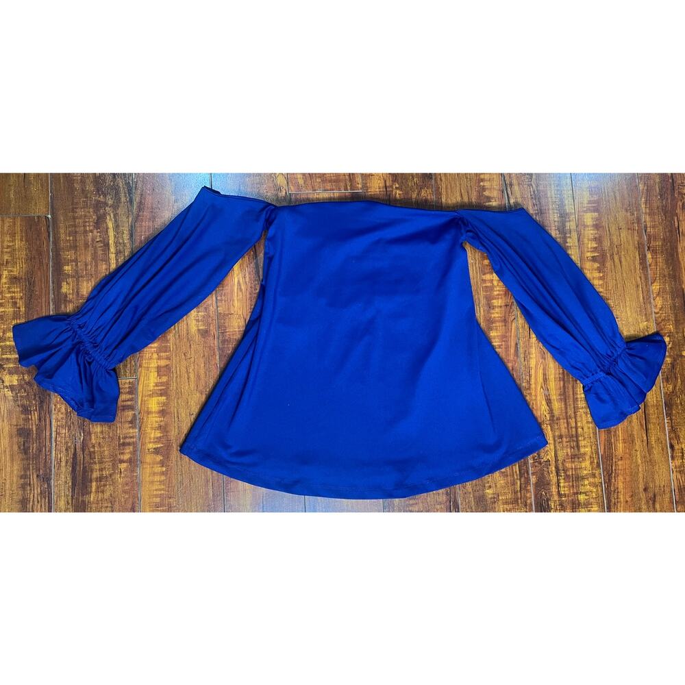 Susana Monaco Blue Off Shoulder Blouse Top Womens Small Long Sleeve Stretch - Picture 4 of 10